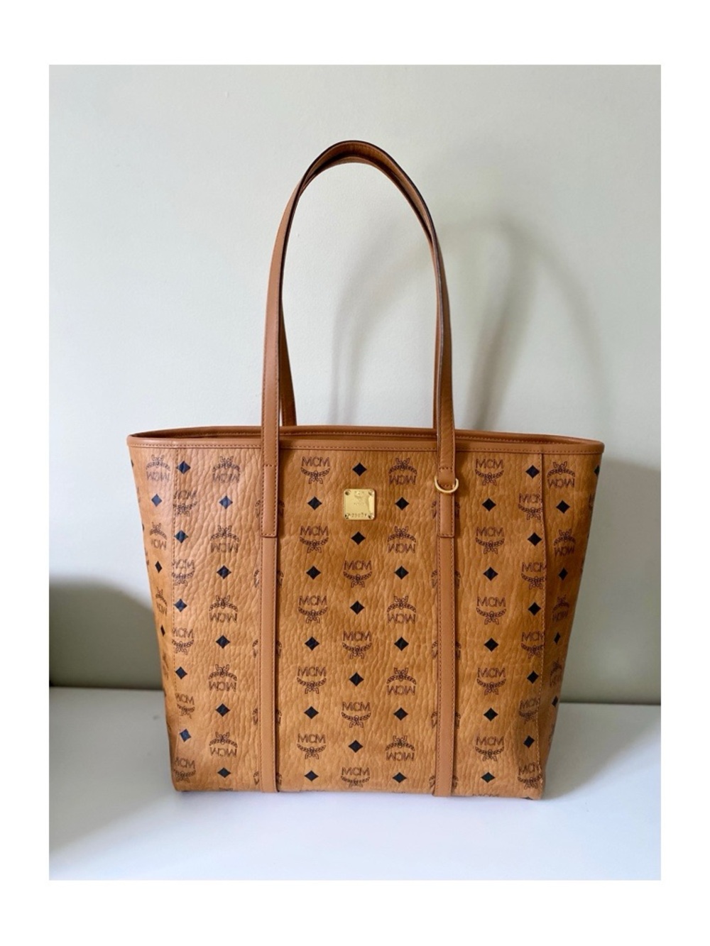 Authentic MCM Medium Toni Top-Zip Shopper Tote - Cognac Visetos (MWPAATN03C001)